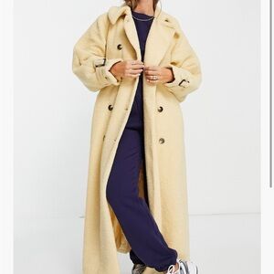 Topshop Long Faux Shearling Trencg Cioat